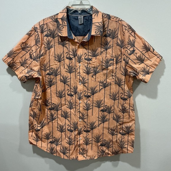 Hurley Other - Hurley Shirt‎ Mens XL Orange Peach Tropical Aloha Hawaiian Flamingo Button Up